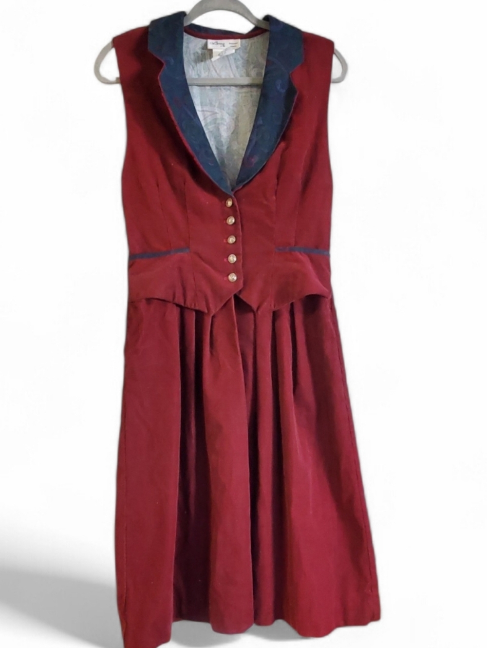 Vintage Lanz Dresses Corduroy Cotton Burgundy Sleeveless Dress. Made In USA. 4. - Picture 4 of 15